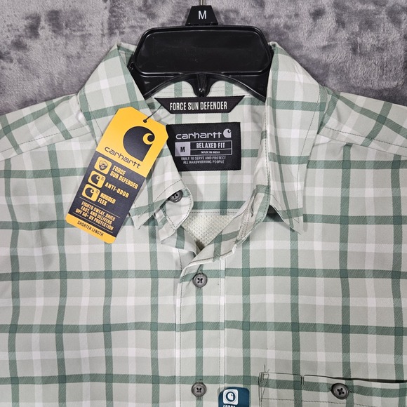 Carhartt Force Sun Defender Plaid Relaxed Fit Short Sleeve Shirt‎ Men's Medium - Picture 3 of 8
